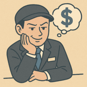 悪いことを考える営業マンのイラスト