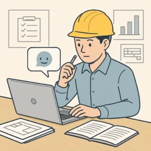 AIを活用して現場管理をする人のイラスト