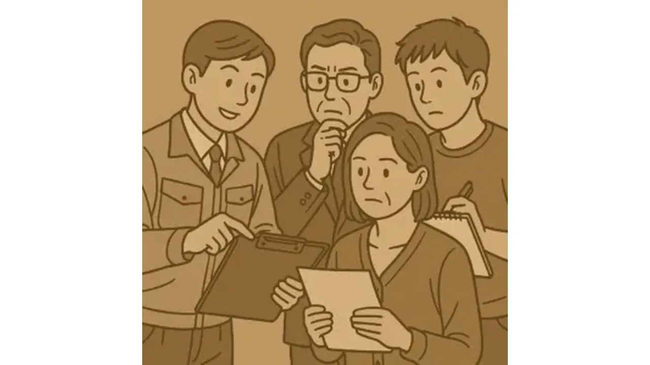 見積書の内容の説明を受ける人たちのイラスト