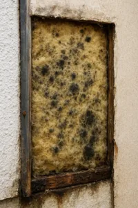 外壁劣化から内装の断熱材にカビが生えた写真