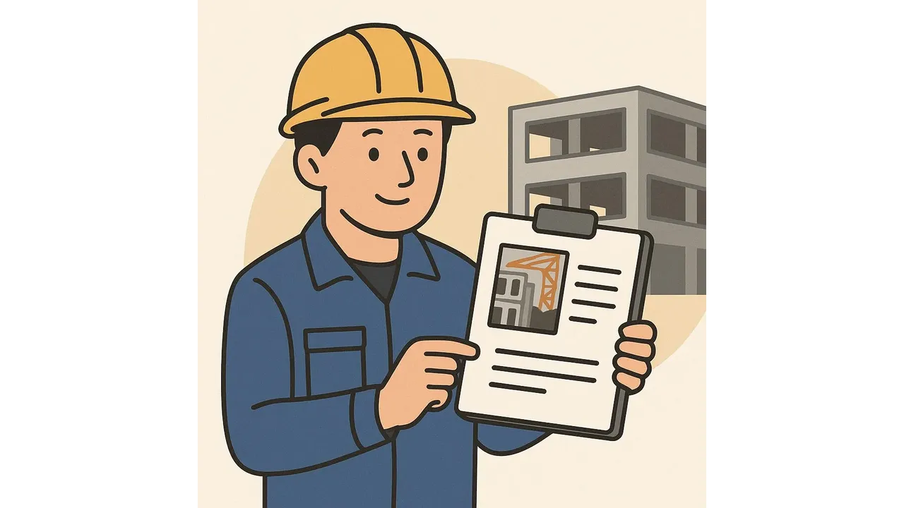 施工実績を紹介する人のイラスト