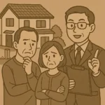 中古住宅購入の重要事項説明を受ける人のイラスト