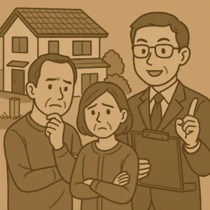 中古住宅購入の重要事項説明を受ける人のイラスト