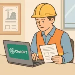 ChatGPTを利用して資料を作成する現場監督のイラスト