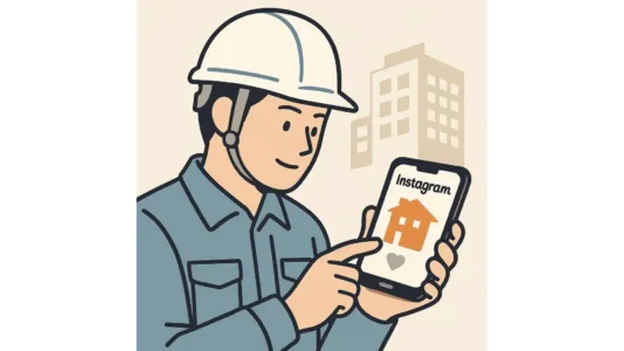 インスタグラムを投稿する現場管理者のイラスト