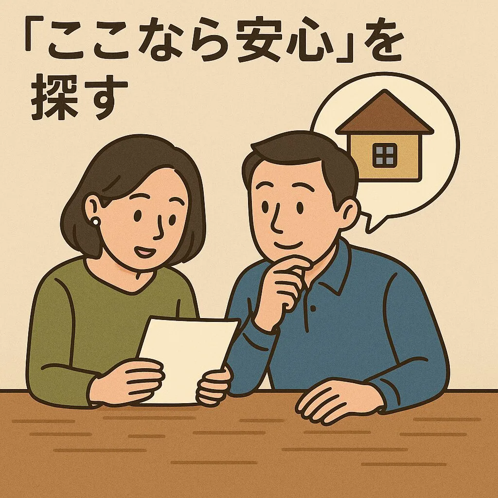 安全な地域を検討する夫婦のイラスト