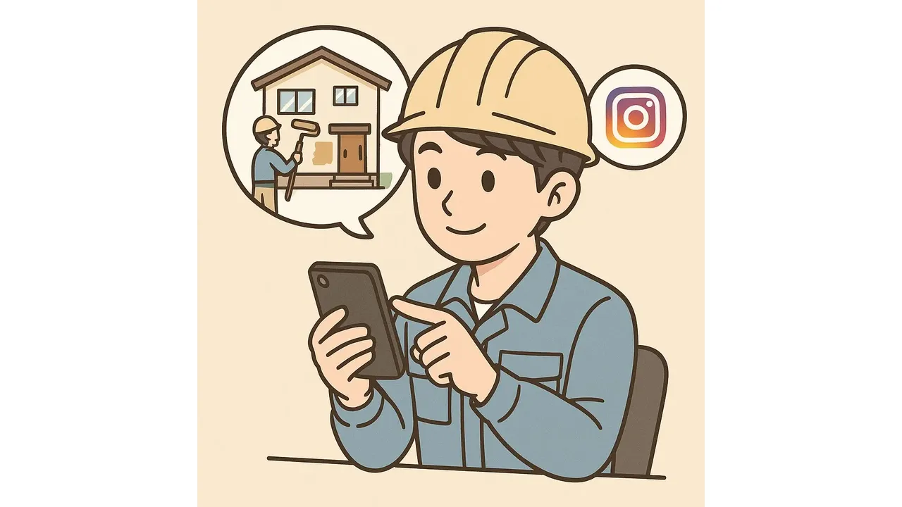 Instagramを使用して集客を狙う施工店若手社長のイラスト