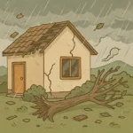 自然災害で建物が破損したイラスト