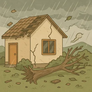 自然災害で建物が破損したイラスト
