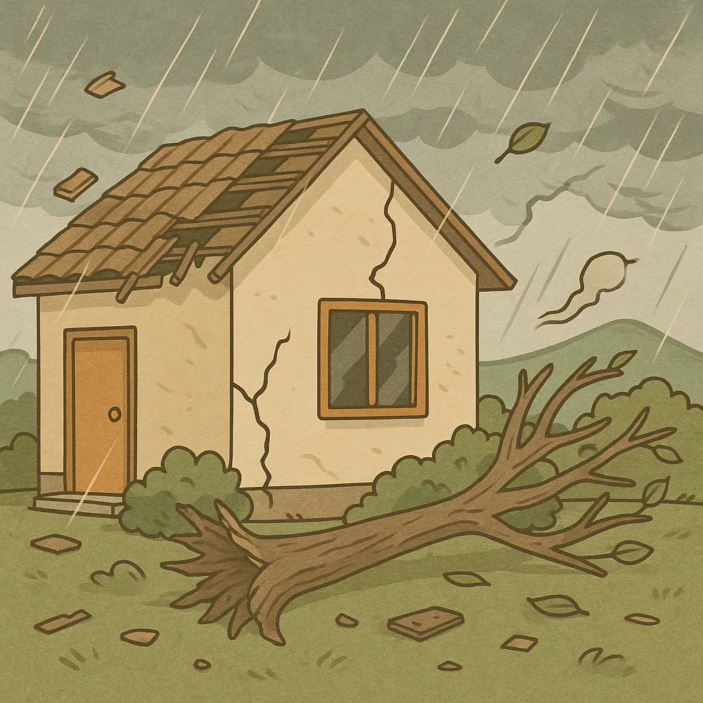自然災害で建物が破損したイラスト