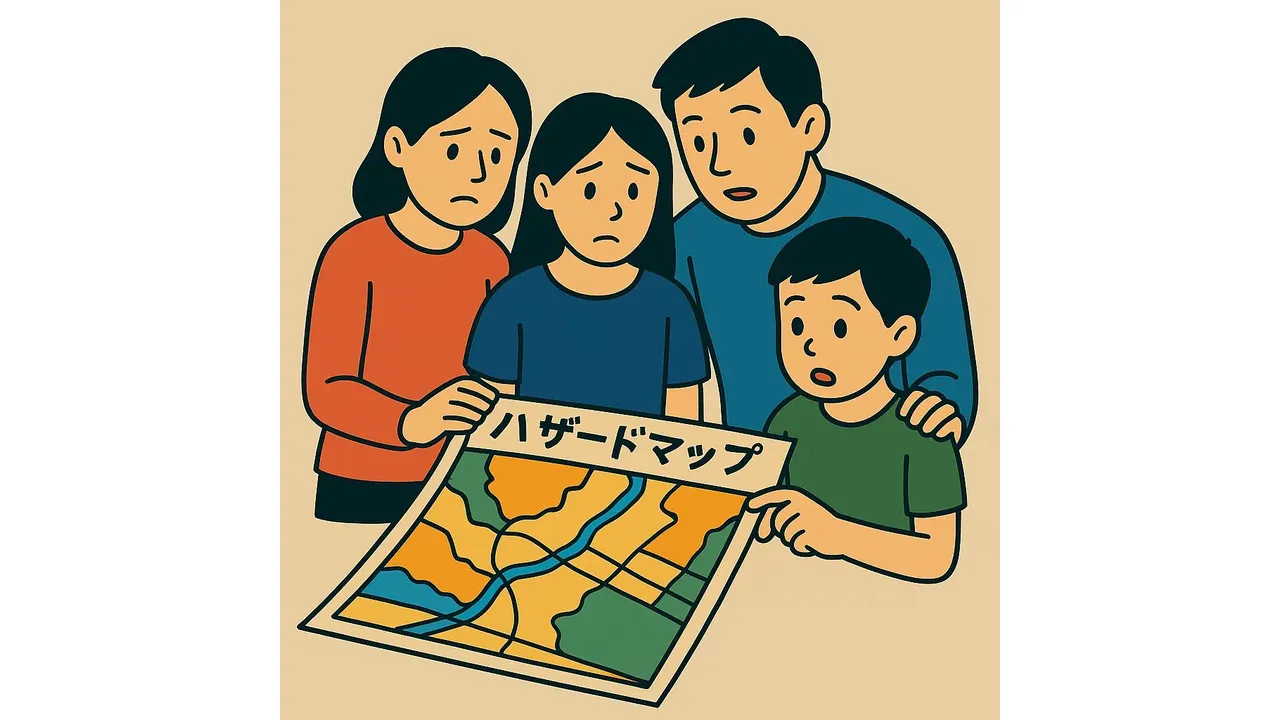 家族でハザードマップを確認している画像