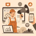 WEBやSNSを活用する工事業者のイラスト