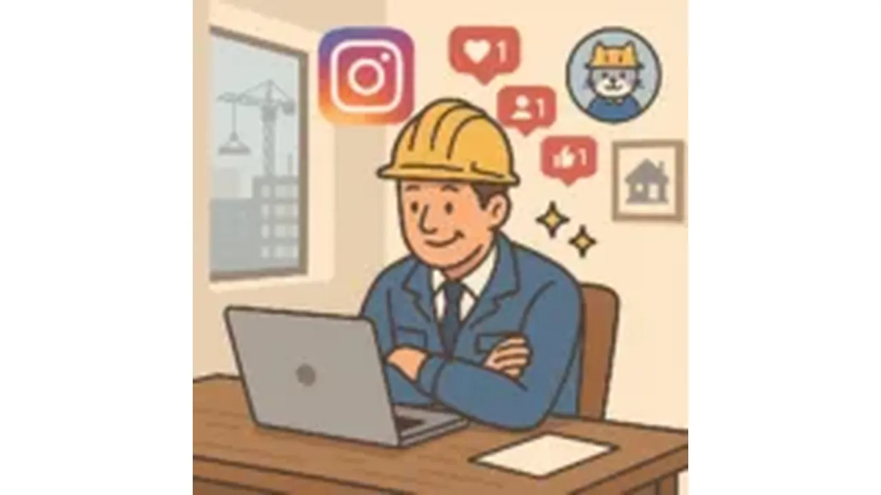 SNSを使用している工事業者のイラスト
