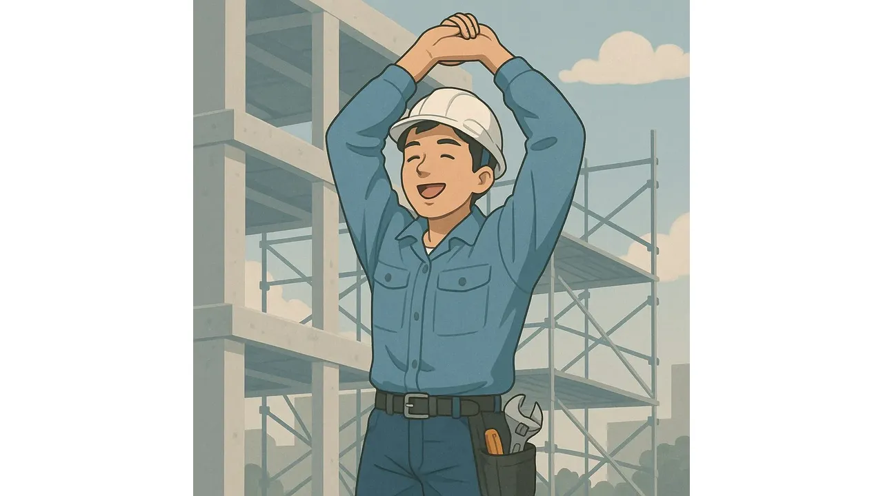 現場で気持ちよく働く現場作業員のイラスト