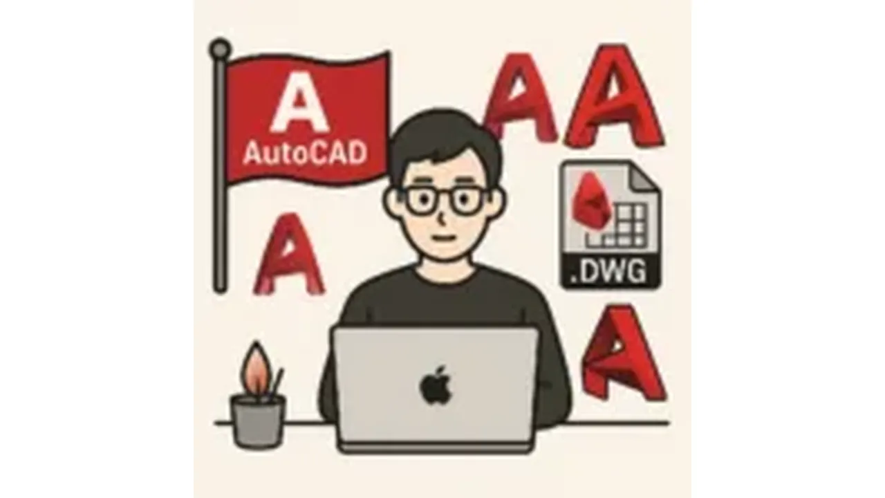 AutoCADをMacで活用する人のイラスト