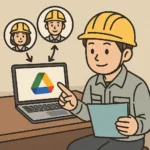 Googleドライブを活用する施工管理者のイラスト