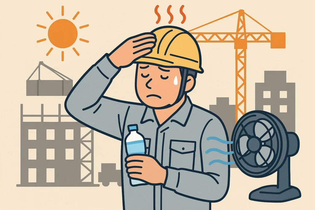 工事現場で熱中症にかかる作業員のイラスト