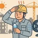 工事現場で熱中症にかかる作業員のイラスト