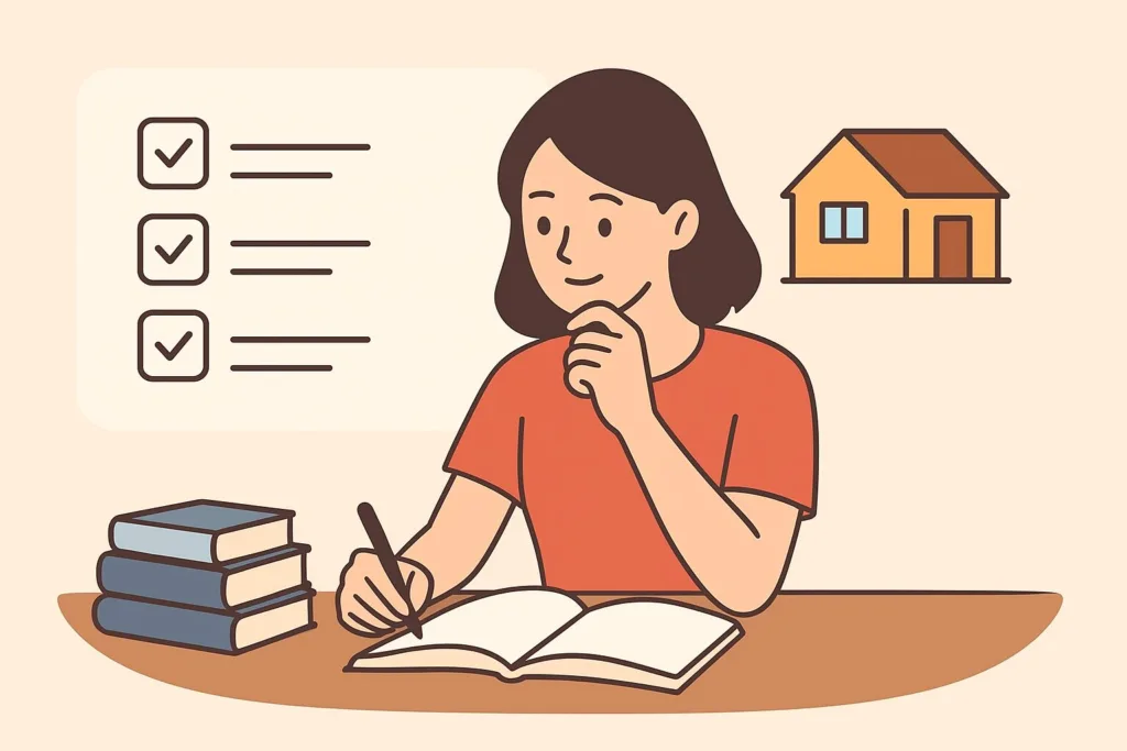 宅地建物取引士の資格取得のため勉強する人のイラスト