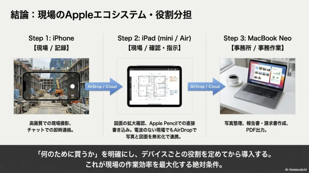 工事現場でのApple製品活用は上手に役割分担をすることが大切