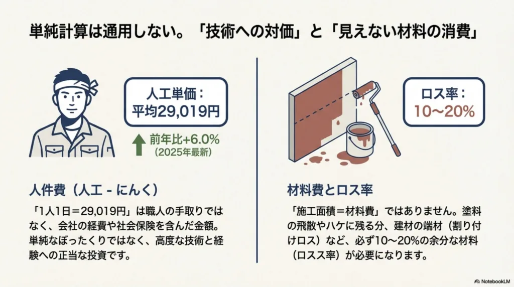 人工も材料費も、単純計算では出せないことがある