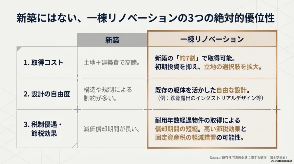 新築にはない一棟リノベーションの絶対的優位性
